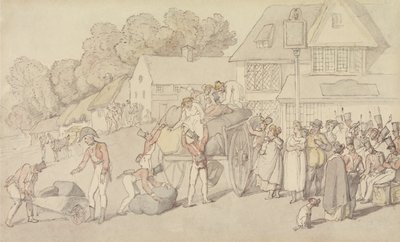 De aankomst van een compagnie militie bij een herberg door Thomas Rowlandson